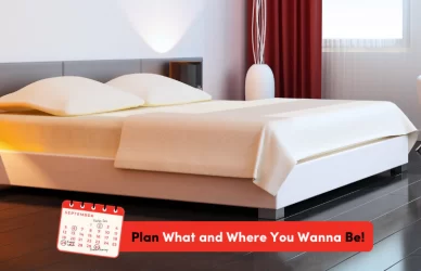 Salah satu contoh hasil makeover kamar tifur dengan konsep sederhana yang terdiri dari tempat tidur, meja, lampu tidur, dan lemari